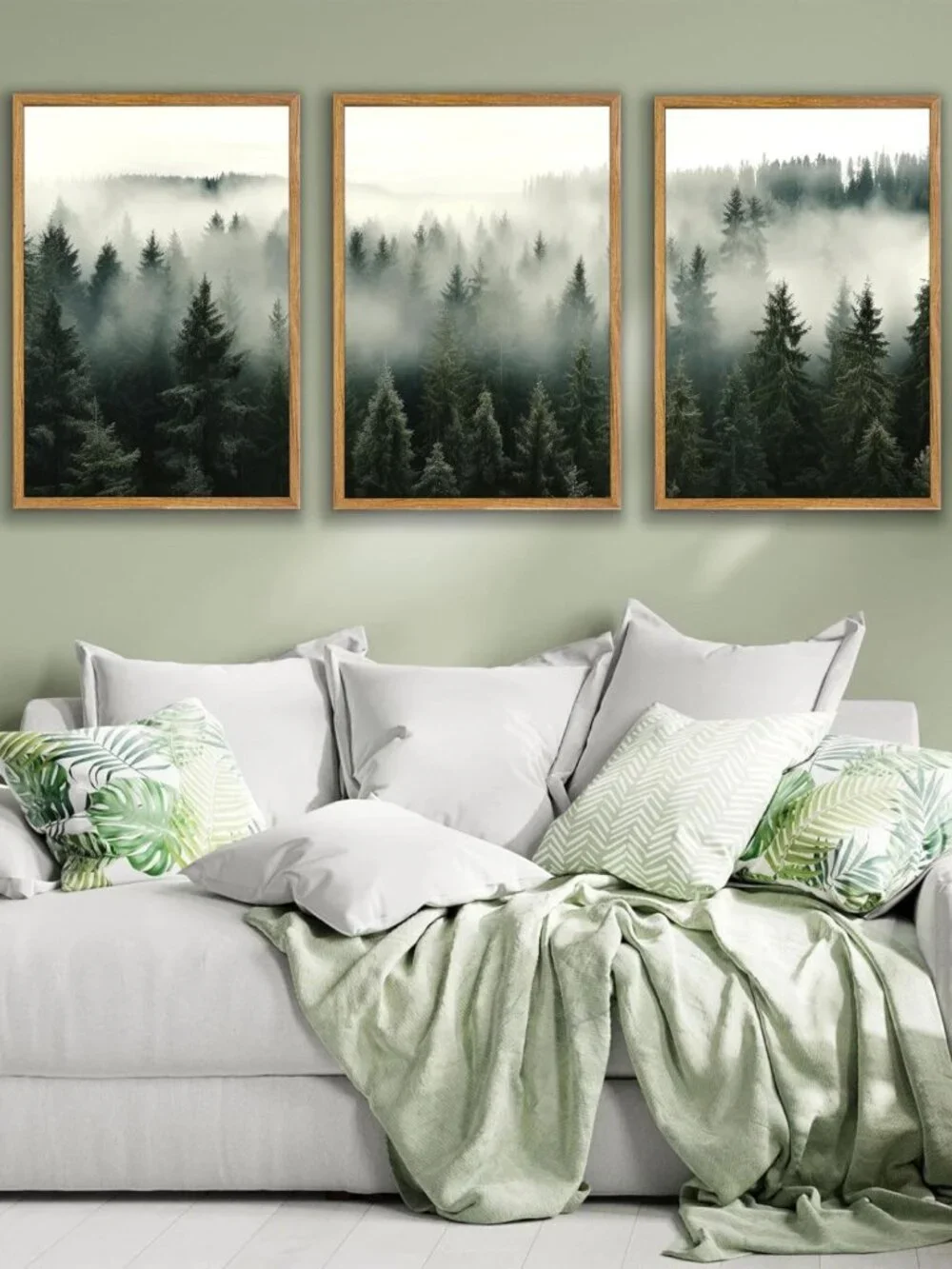 Foggy Forest Framed Wall Art Set of 3, 16x24 Inch Nature Decor for Home